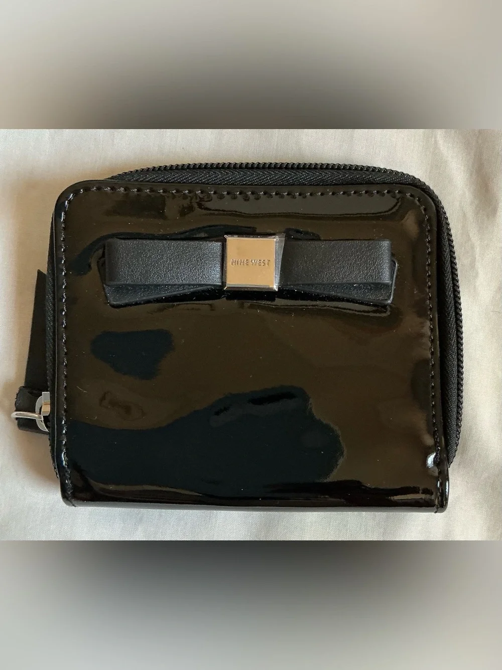 Nine West Set: Croc Embossed Teal Wristlet & Glossy Black Bow Wallet